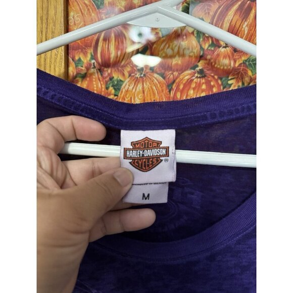 HARLEY DAVIDSON Long Sleeve Purple Shirt Sheer Lightweight Grunge Punk Emo MED - Picture 4 of 9